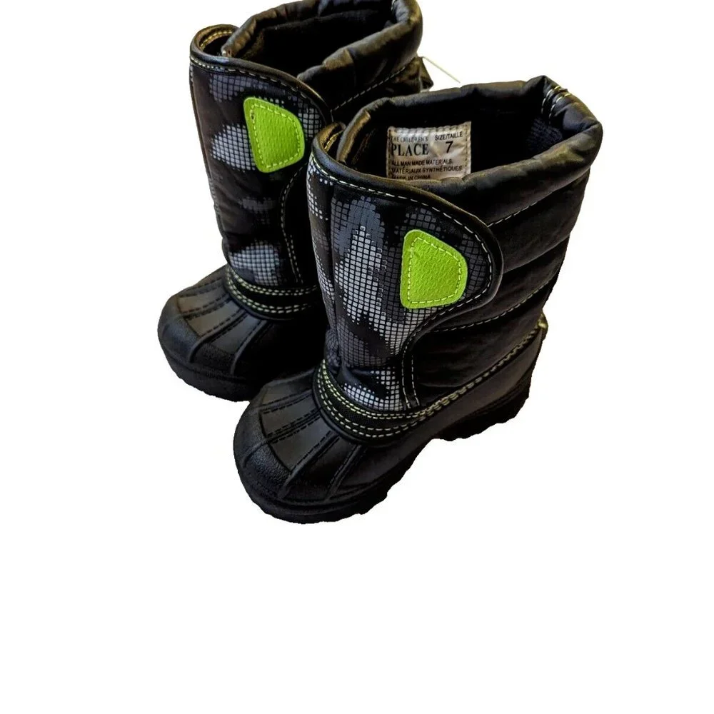The Children's Place Toddler Boy Snow Boot Padded Winter Quilted CAMO Boot Black - Picture 4 of 10